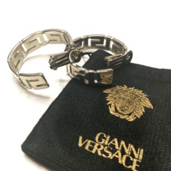 🆕 Silver Rhinestone Greek Key Large Med Hoop Earrings 1.5” with Box womens - Picture 8 of 8